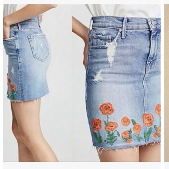 Mother Superior High Waisted Straight A Fray Quite Contrary Denim Skirt 28